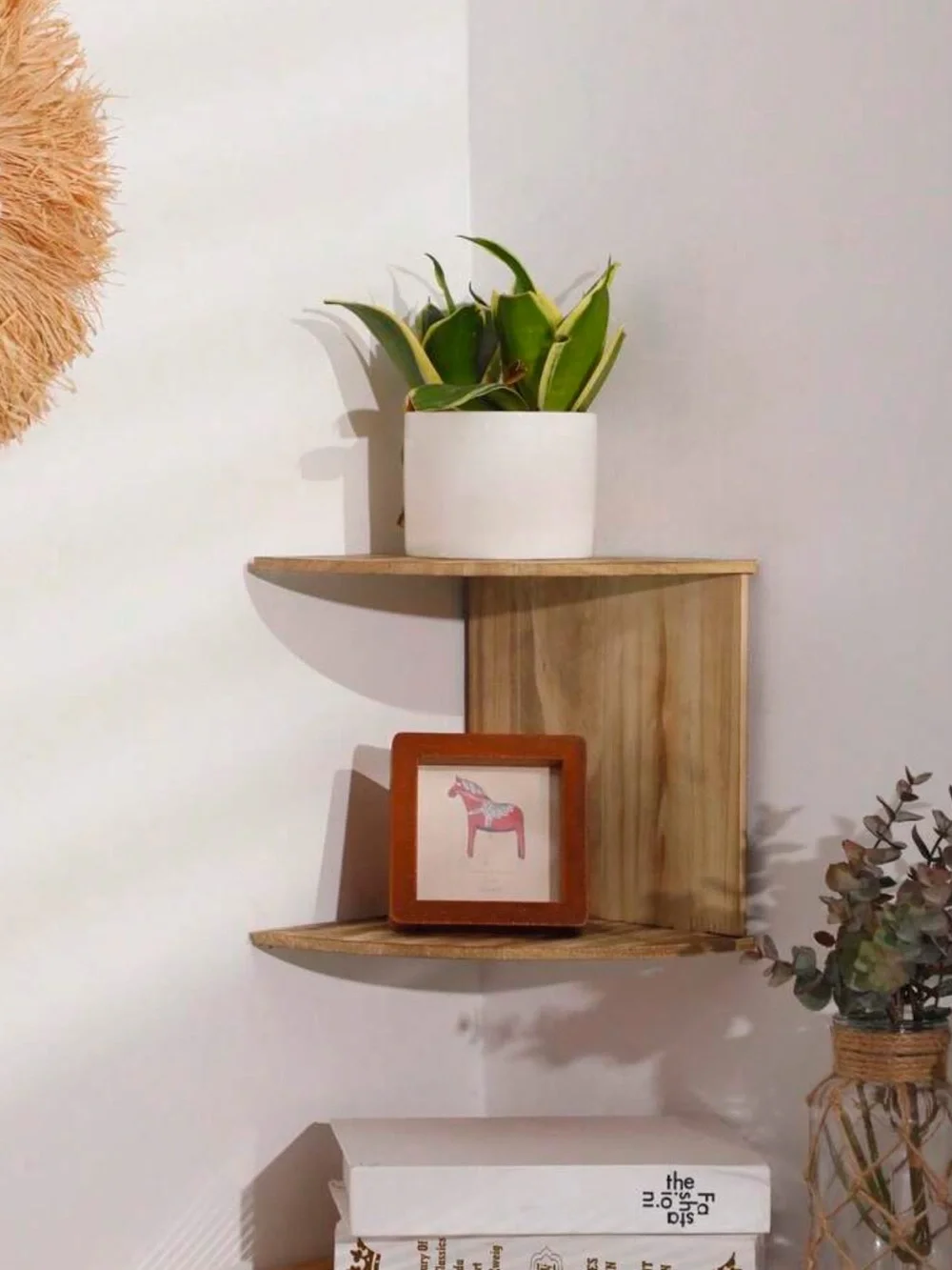 Wood Corner Wall Shelf - Brown Rustic Home Wall Decor